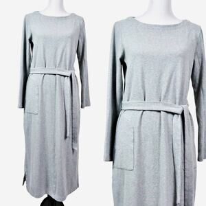 J Jill Pure Jill Size M Belted Jersey Knit Maxi Dress Heather Gray